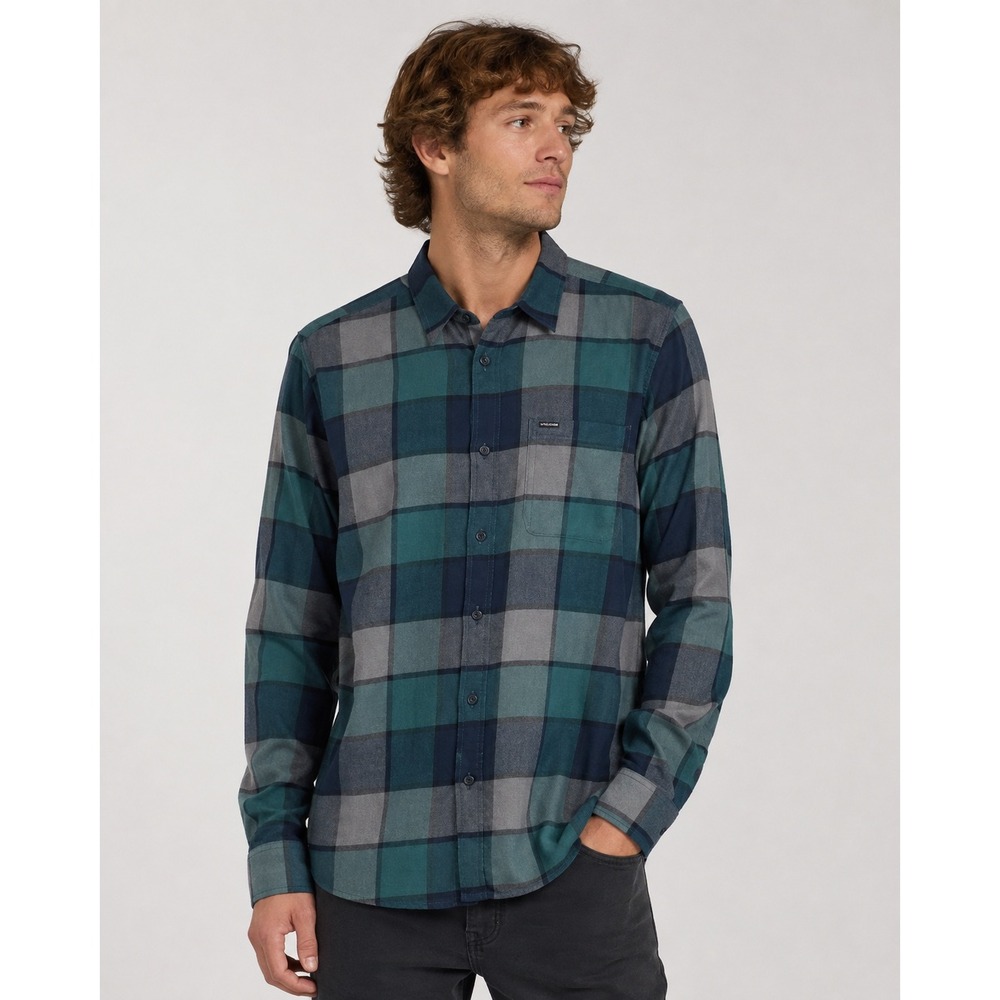 Volcom Plaid Button Down Shirt Mens Large Green Blue Skate Grunge Cotton